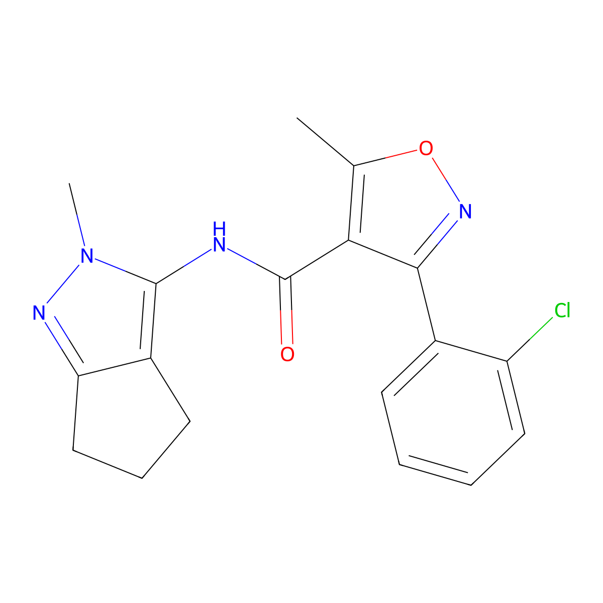 3-(2-chlorophenyl)-5-methyl-N-(2-methyl-2,4,5,6-tetrahydrocyclopenta[c]pyrazol-3-yl)isoxazole-4-carboxamide molecular structure, CAS 1211084-26-2