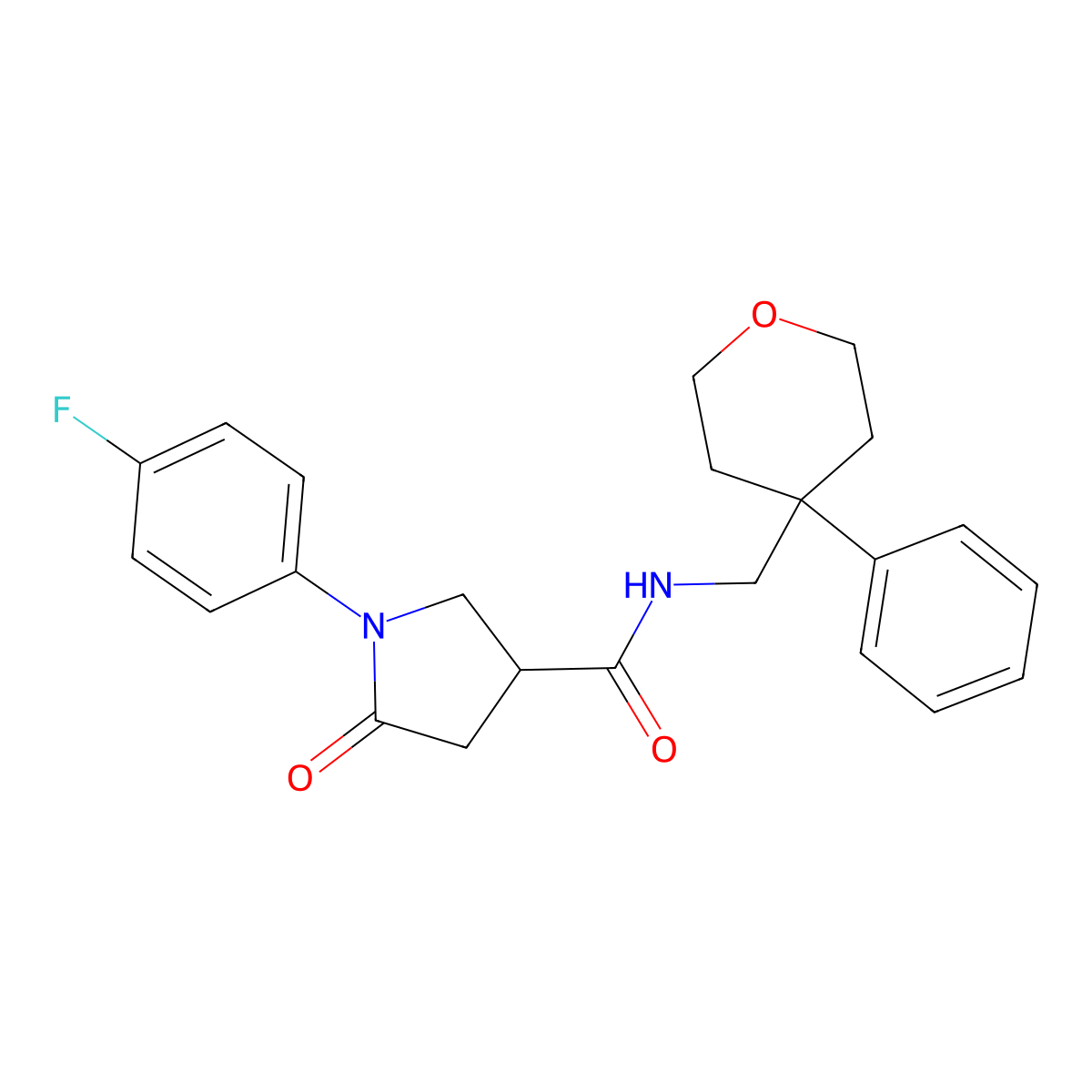 1-(4-fluorophenyl)-5-oxo-N-[(4-phenyloxan-4-yl)methyl]pyrrolidine-3-carboxamide molecular structure, CAS 1211094-00-6