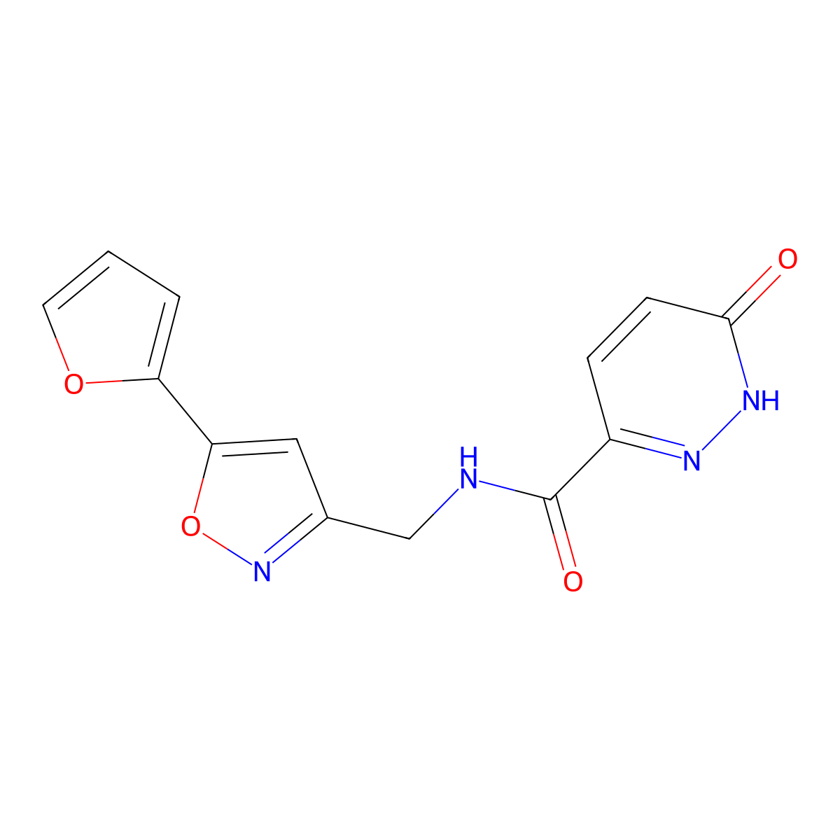 N-((5-(furan-2-yl)isoxazol-3-yl)methyl)-6-oxo-1,6-dihydropyridazine-3-carboxamide molecular structure, CAS 1211096-89-7