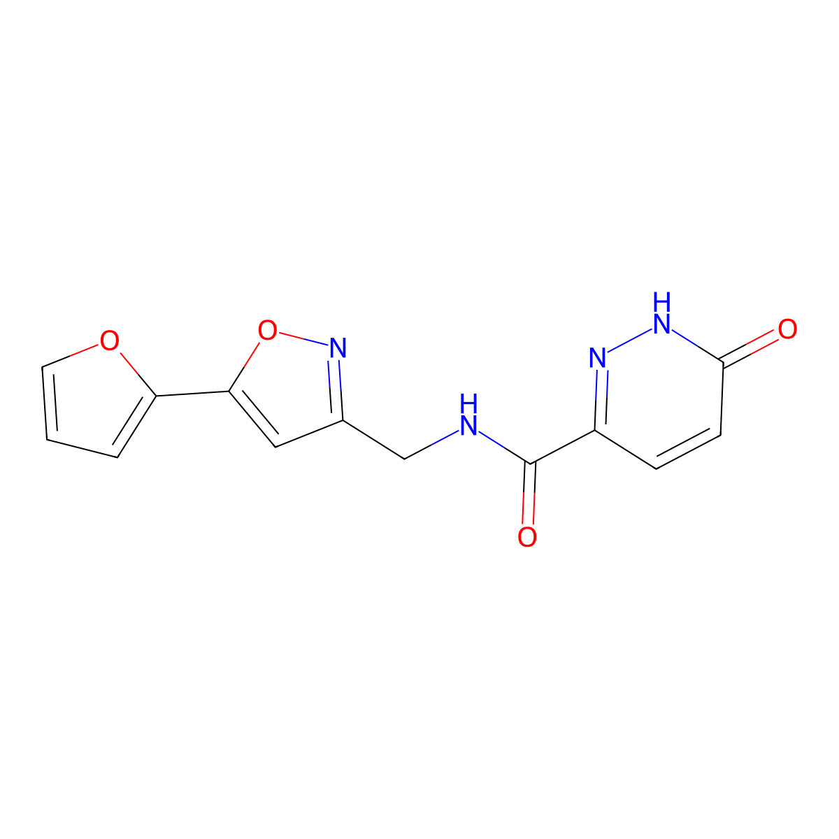 N-((5-(furan-2-yl)isoxazol-3-yl)methyl)-6-oxo-1,6-dihydropyridazine-3-carboxamide molecular structure, CAS 1211096-89-7