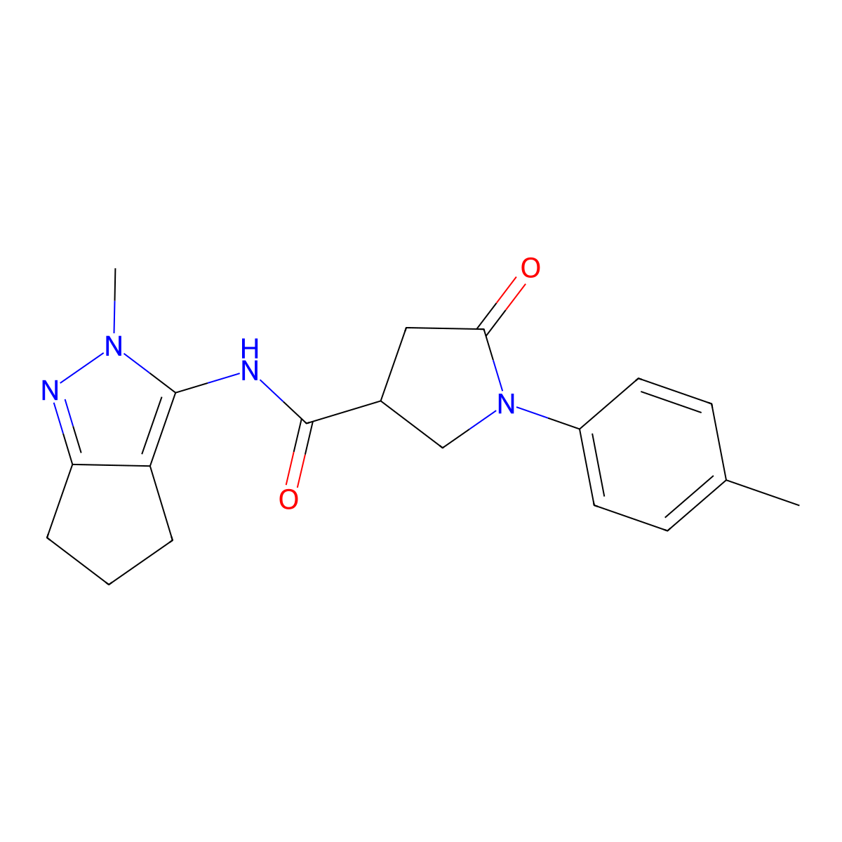 N-(2-methyl-2,4,5,6-tetrahydrocyclopenta[c]pyrazol-3-yl)-5-oxo-1-(p-tolyl)pyrrolidine-3-carboxamide molecular structure, CAS 1211097-03-8