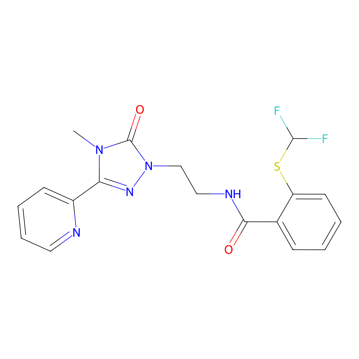 2-((difluoromethyl)thio)-N-(2-(4-methyl-5-oxo-3-(pyridin-2-yl)-4,5-dihydro-1H-1,2,4-triazol-1-yl)ethyl)benzamide molecular structure, CAS 1211106-55-6