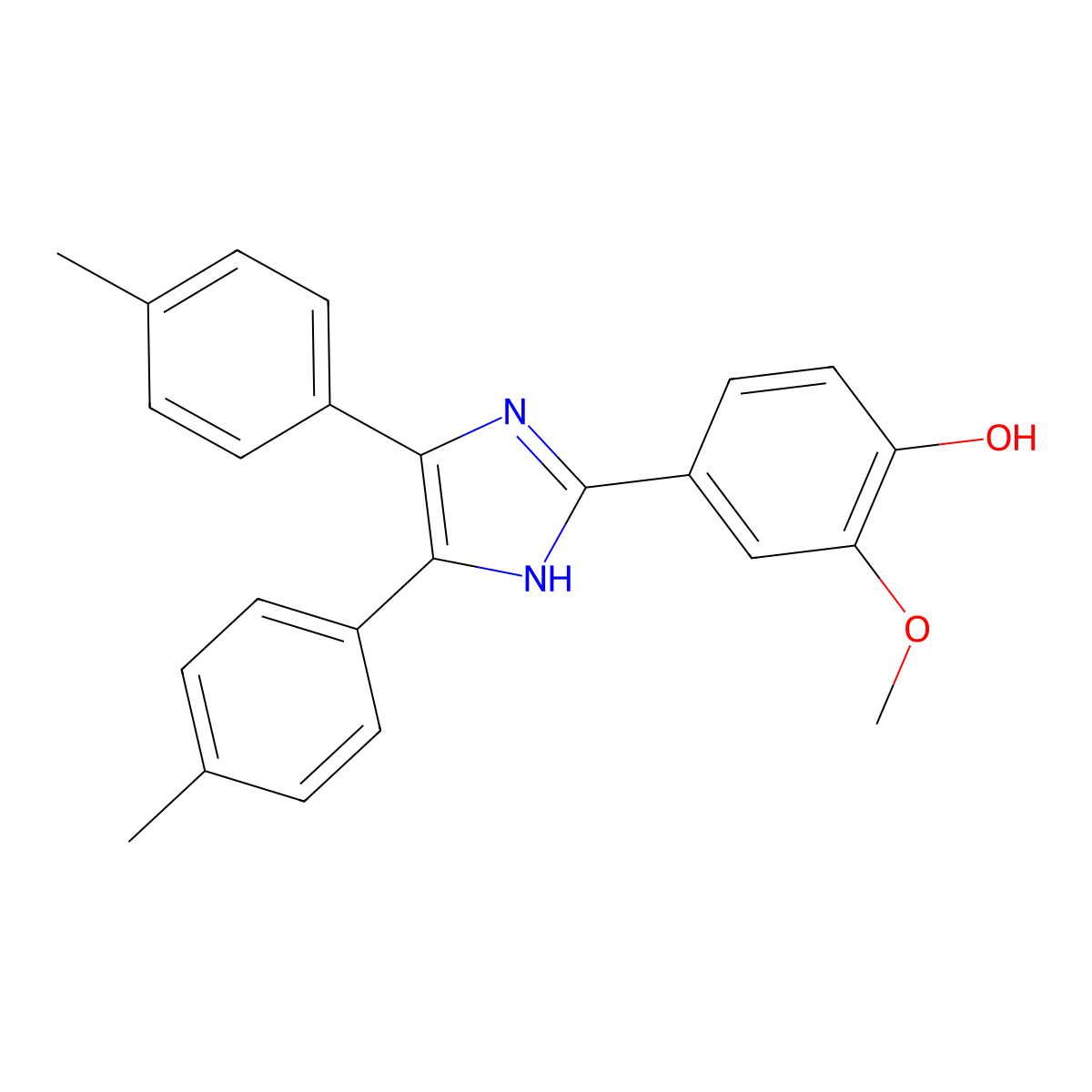 Phenol, 4-[4,5-bis(4-methylphenyl)-1H-imidazol-2-yl]-2-methoxy- molecular structure, CAS 121111-60-2