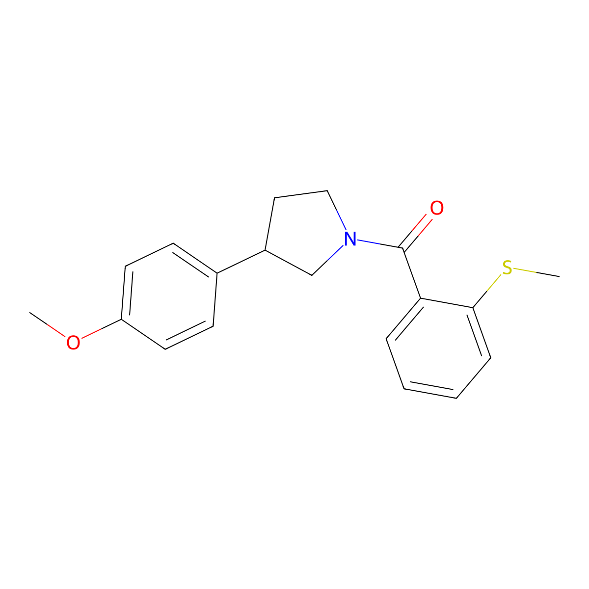 (3-(4-Methoxyphenyl)pyrrolidin-1-yl)(2-(methylthio)phenyl)methanone molecular structure, CAS 1211116-54-9