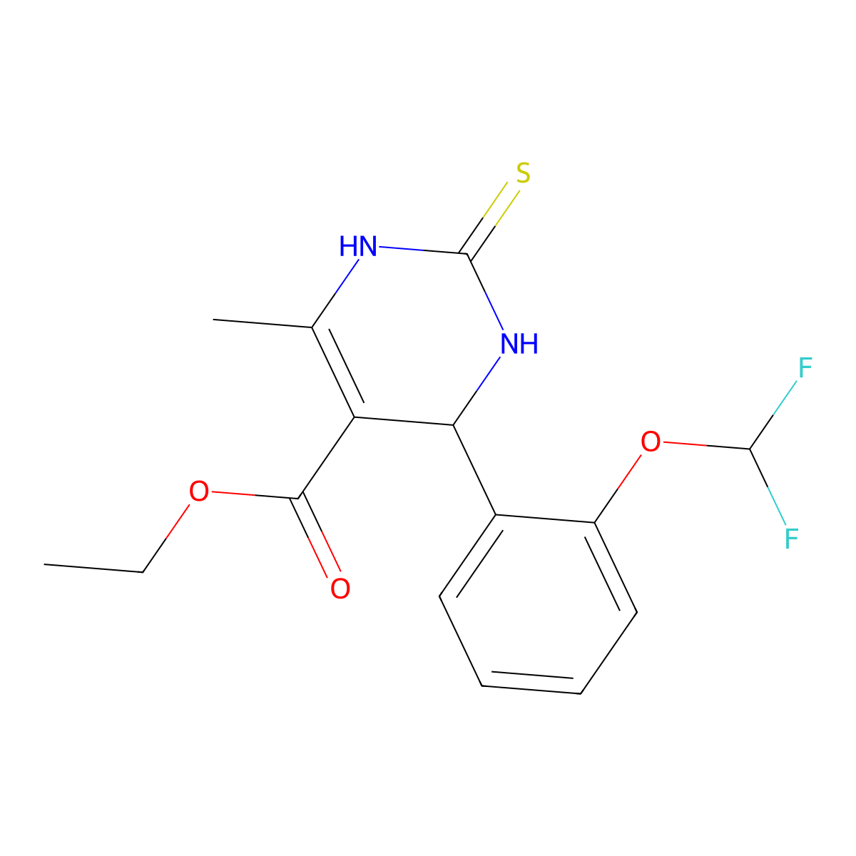 5-Pyrimidinecarboxylic acid, 1,2,3,4-tetrahydro-4-(2-(difluoromethoxy)phenyl)-6-methyl-2-thioxo-, ethyl ester molecular structure, CAS 121112-80-9
