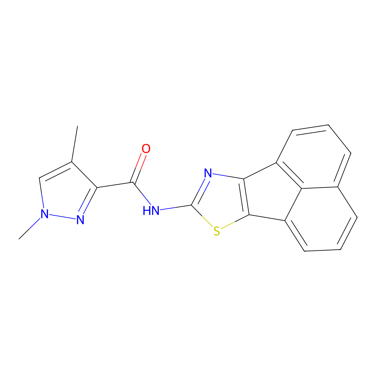 N-(acenaphtho[1,2-d]thiazol-8-yl)-1,4-dimethyl-1H-pyrazole-3-carboxamide molecular structure, CAS 1211132-34-1