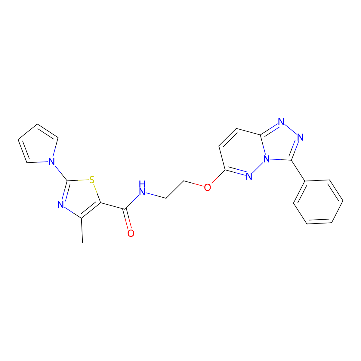 4-methyl-N-(2-((3-phenyl-[1,2,4]triazolo[4,3-b]pyridazin-6-yl)oxy)ethyl)-2-(1H-pyrrol-1-yl)thiazole-5-carboxamide molecular structure, CAS 1211133-20-8
