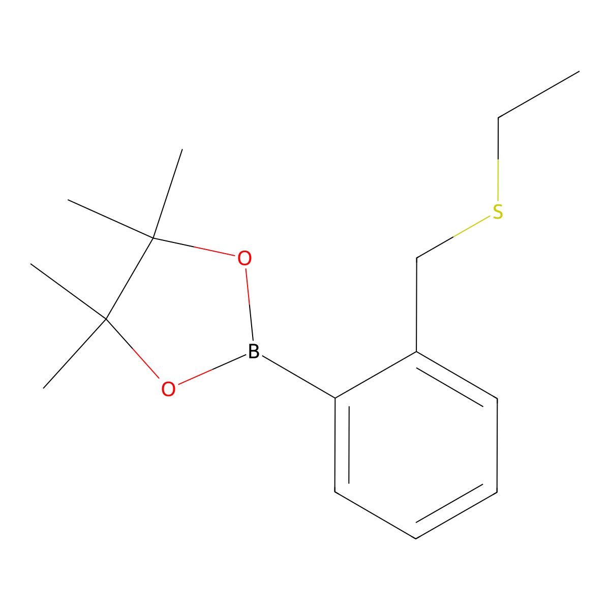 1,3,2-Dioxaborolane, 2-[2-[(ethylthio)methyl]phenyl]-4,4,5,5-tetramethyl- molecular structure, CAS 121114-64-5