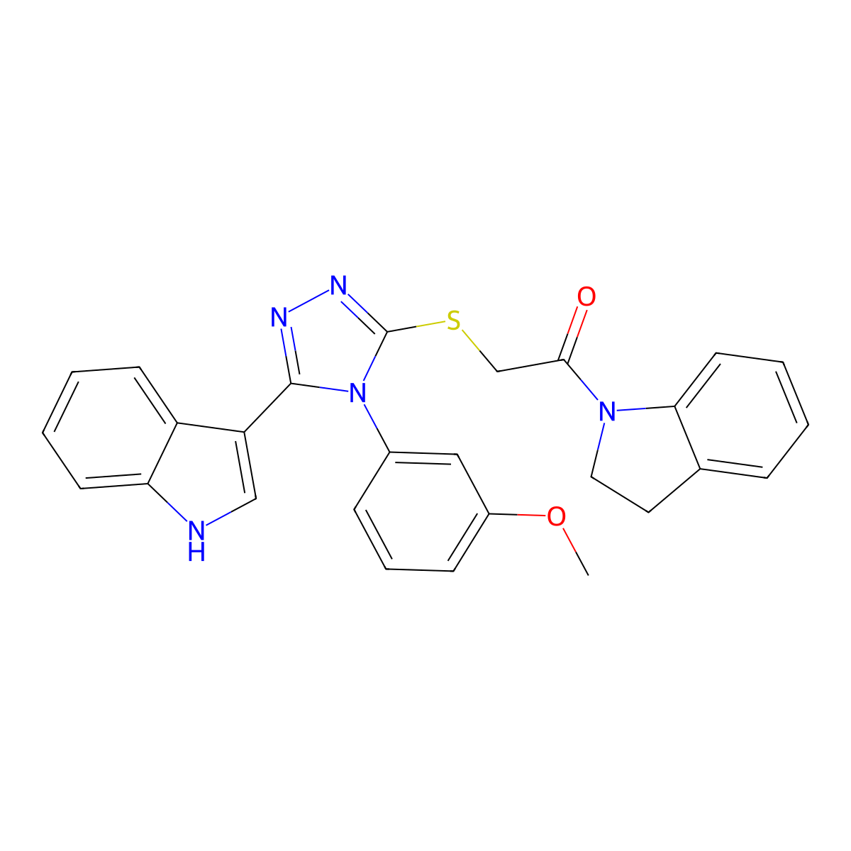 2-((5-(1H-indol-3-yl)-4-(3-methoxyphenyl)-4H-1,2,4-triazol-3-yl)thio)-1-(indolin-1-yl)ethanone molecular structure, CAS 1211146-24-5