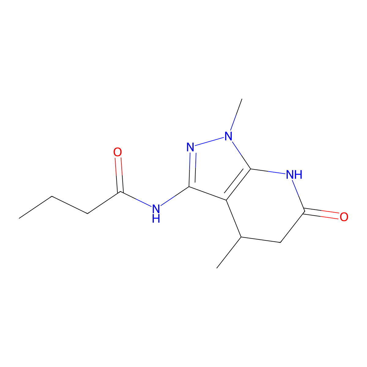 N-(1,4-dimethyl-6-oxo-4,5,6,7-tetrahydro-1H-pyrazolo[3,4-b]pyridin-3-yl)butyramide molecular structure, CAS 1211147-73-7
