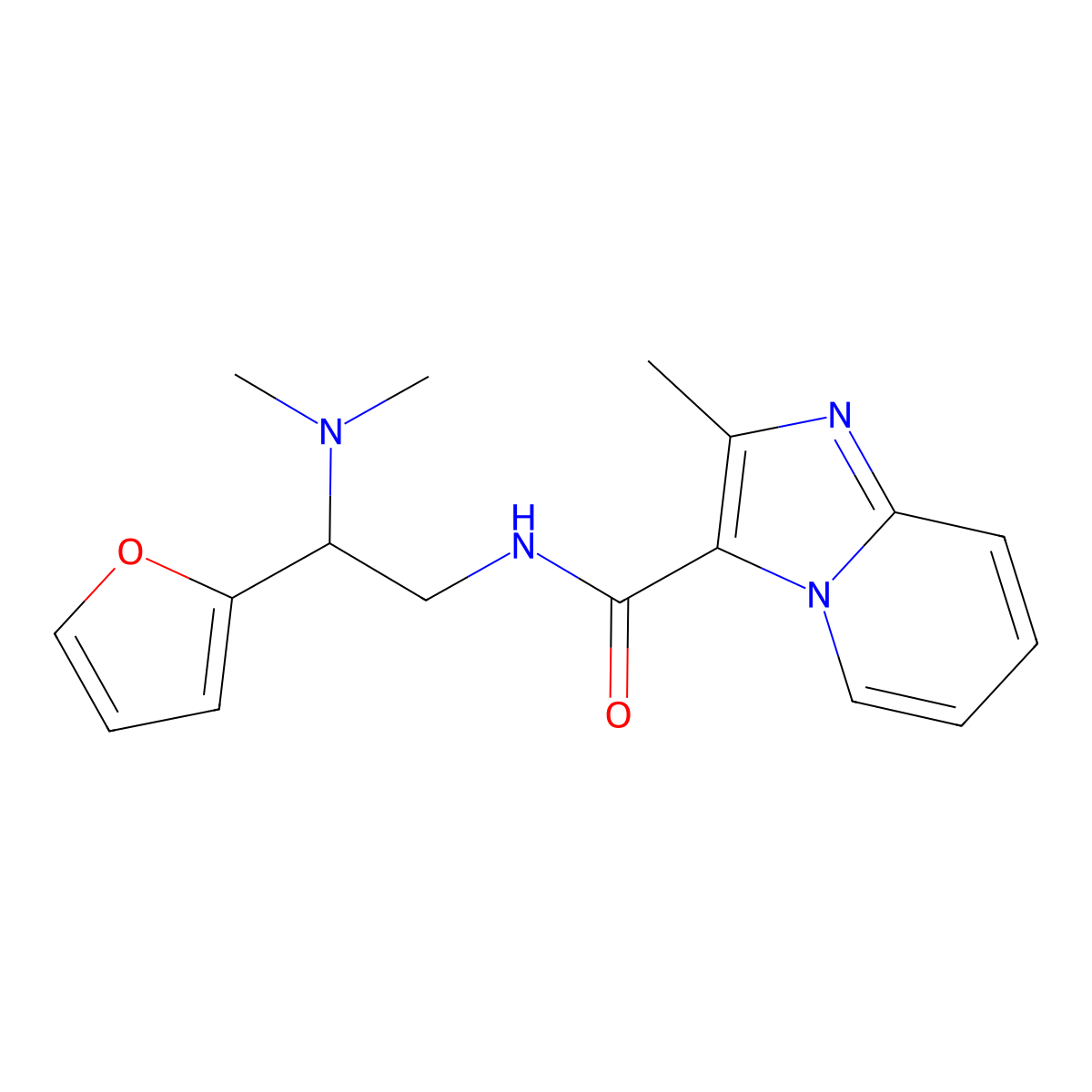 N-[2-(dimethylamino)-2-(furan-2-yl)ethyl]-2-methylimidazo[1,2-a]pyridine-3-carboxamide molecular structure, CAS 1211158-77-8