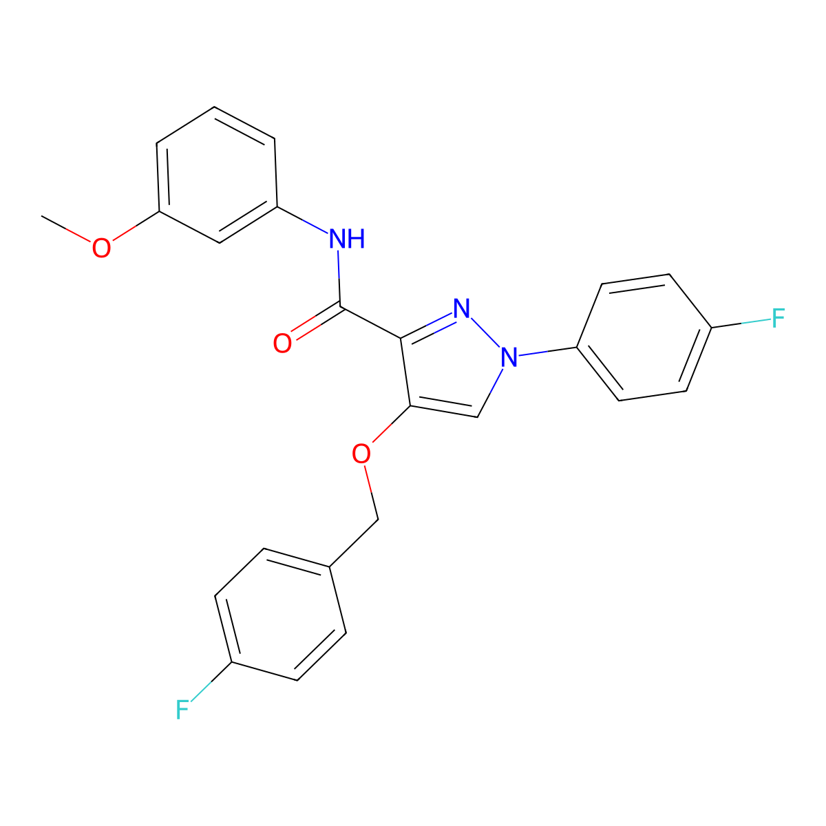 4-((4-fluorobenzyl)oxy)-1-(4-fluorophenyl)-N-(3-methoxyphenyl)-1H-pyrazole-3-carboxamide molecular structure, CAS 1211159-61-3