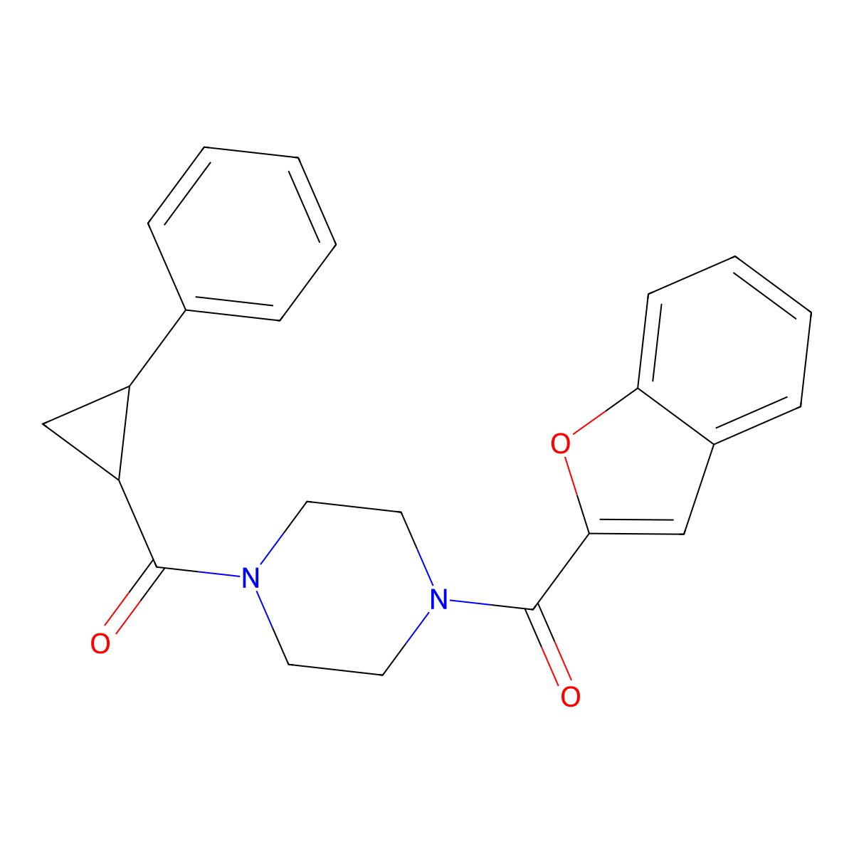 (4-(Benzofuran-2-carbonyl)piperazin-1-yl)(2-phenylcyclopropyl)methanone molecular structure, CAS 1211161-93-1
