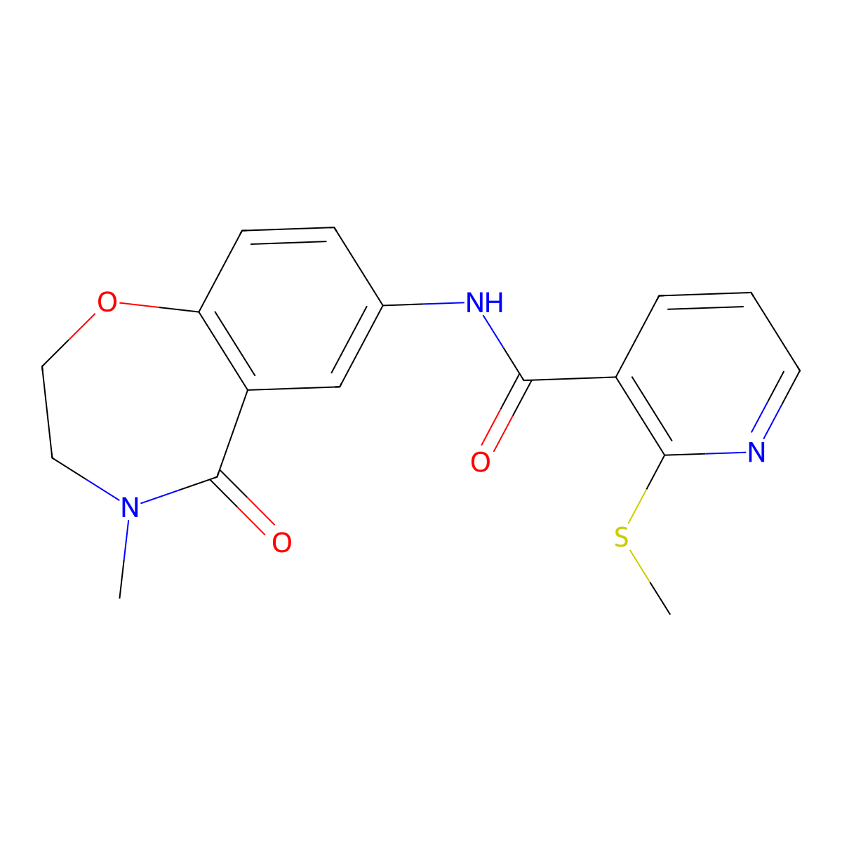 N-(4-methyl-5-oxo-2,3,4,5-tetrahydrobenzo[f][1,4]oxazepin-7-yl)-2-(methylthio)nicotinamide molecular structure, CAS 1211176-39-4