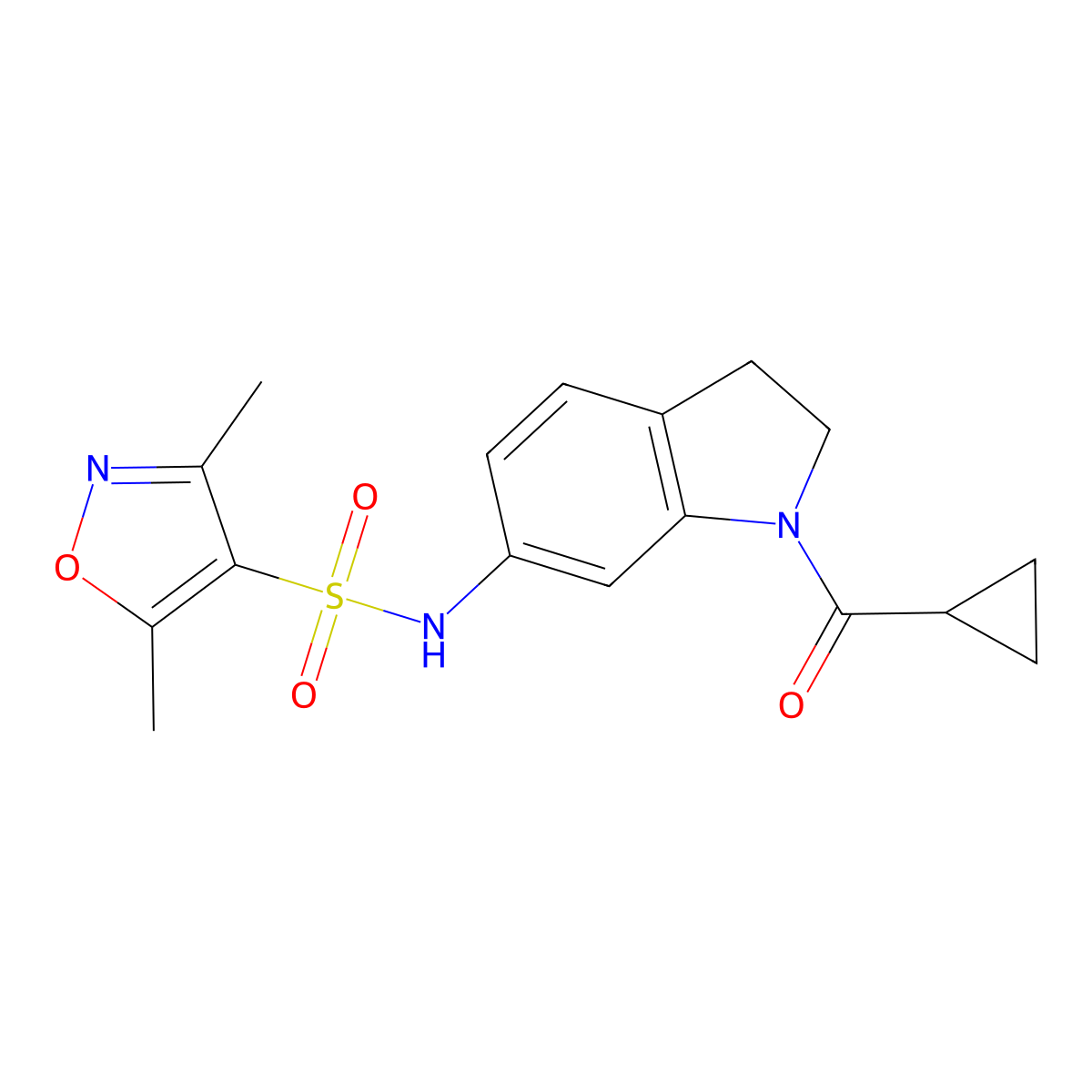 N-(1-cyclopropanecarbonyl-2,3-dihydro-1H-indol-6-yl)-3,5-dimethyl-1,2-oxazole-4-sulfonamide molecular structure, CAS 1211187-25-5