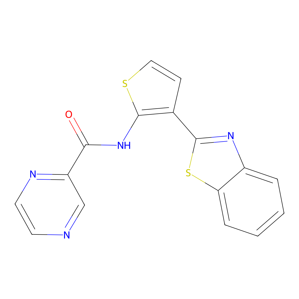 N-(3-(benzo[d]thiazol-2-yl)thiophen-2-yl)pyrazine-2-carboxamide molecular structure, CAS 1211191-88-6