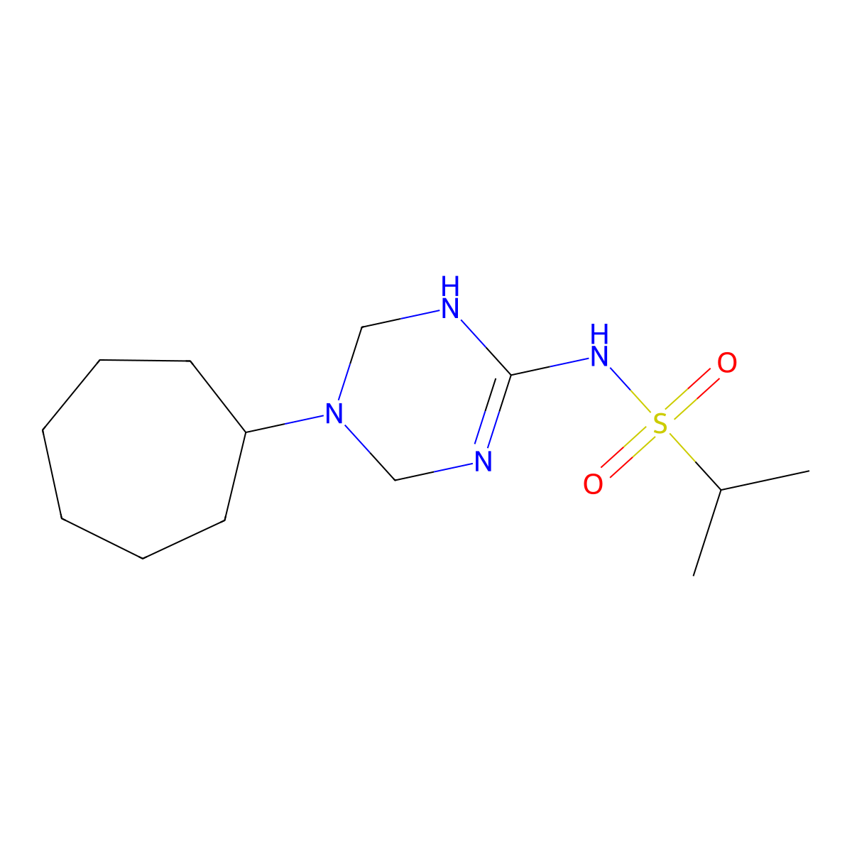 N-(5-cycloheptyl-1,4,5,6-tetrahydro-1,3,5-triazin-2-yl)-2-propanesulfonamide molecular structure, CAS 1211197-72-6