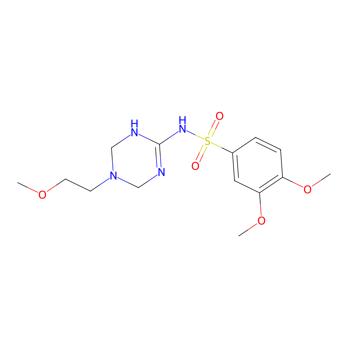 3,4-dimethoxy-N-(5-(2-methoxyethyl)-1,4,5,6-tetrahydro-1,3,5-triazin-2-yl)benzenesulfonamide molecular structure, CAS 1211198-77-4