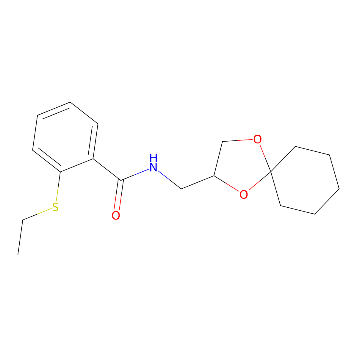 N-(1,4-dioxaspiro[4.5]decan-2-ylmethyl)-2-(ethylthio)benzamide molecular structure, CAS 1211204-98-6