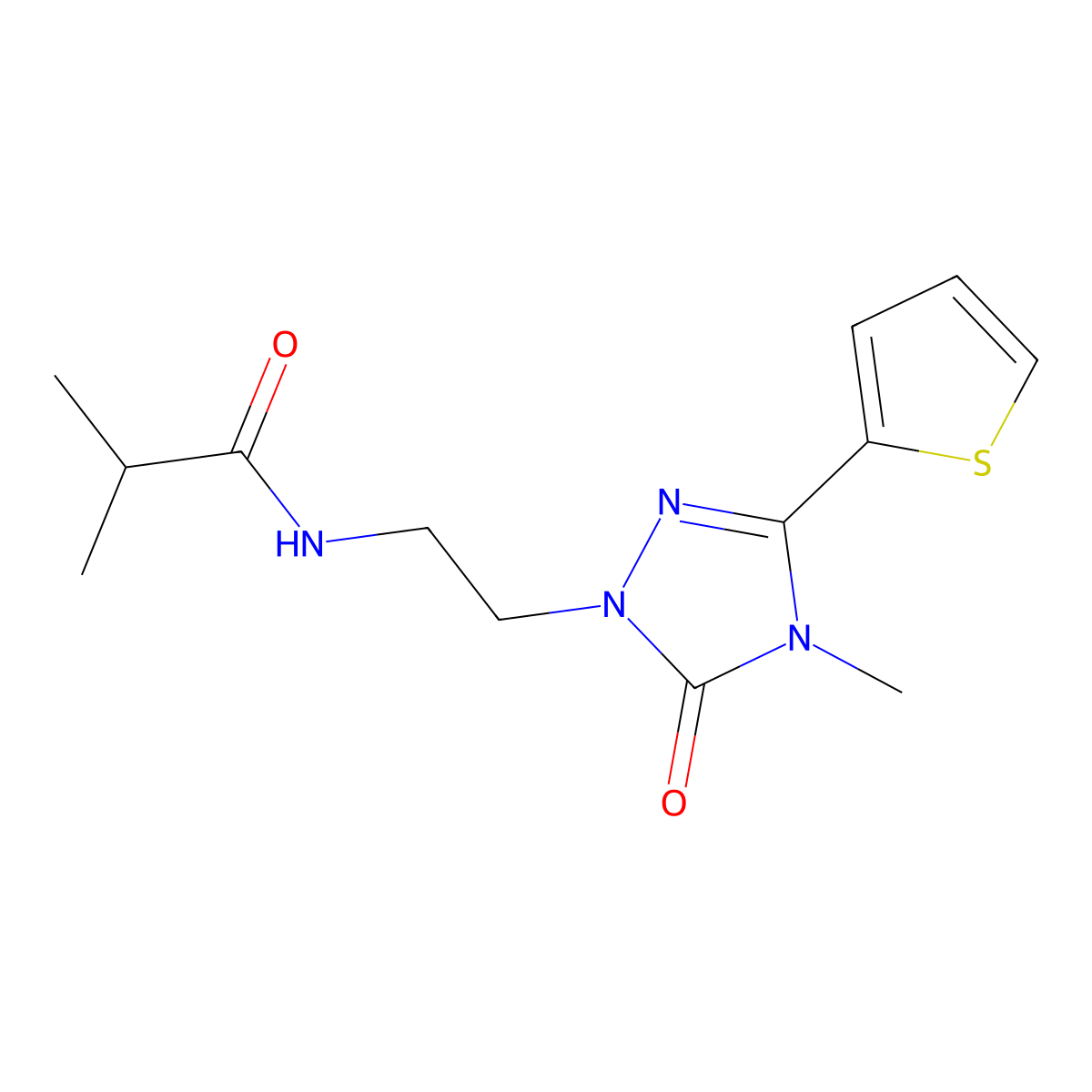 N-(2-(4-methyl-5-oxo-3-(thiophen-2-yl)-4,5-dihydro-1H-1,2,4-triazol-1-yl)ethyl)isobutyramide molecular structure, CAS 1211214-23-1