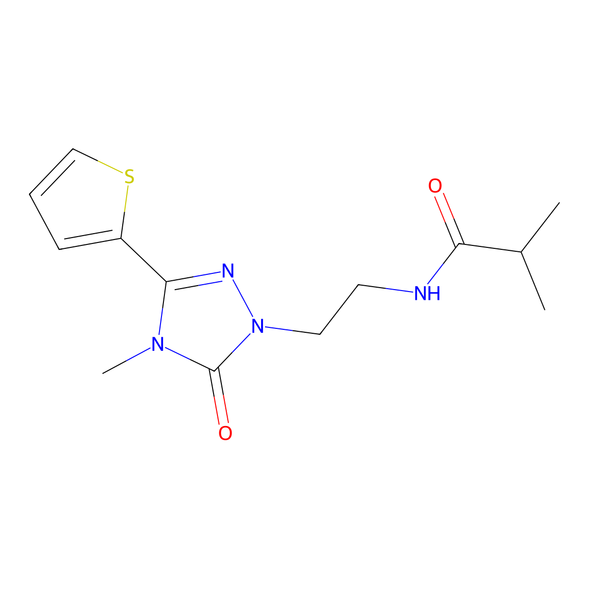 N-(2-(4-methyl-5-oxo-3-(thiophen-2-yl)-4,5-dihydro-1H-1,2,4-triazol-1-yl)ethyl)isobutyramide molecular structure, CAS 1211214-23-1