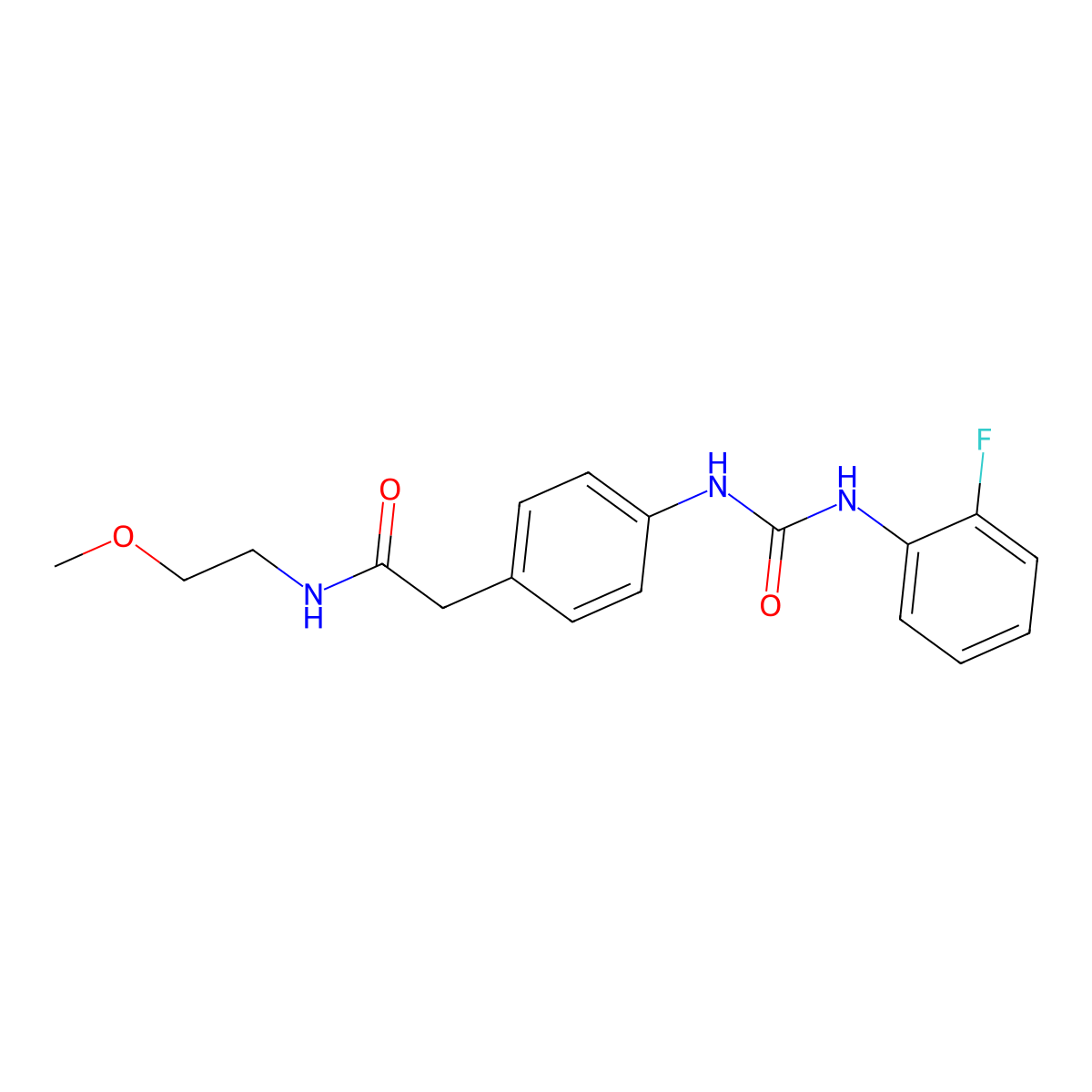 2-(4-(3-(2-fluorophenyl)ureido)phenyl)-N-(2-methoxyethyl)acetamide molecular structure, CAS 1211219-58-7