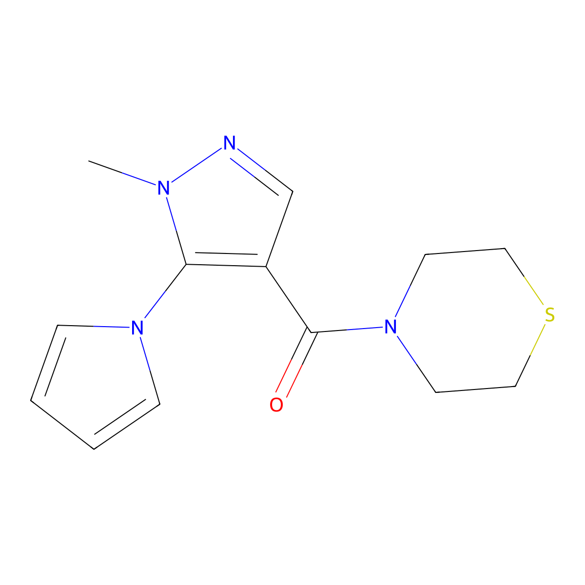 4-[1-methyl-5-(1H-pyrrol-1-yl)-1H-pyrazole-4-carbonyl]thiomorpholine molecular structure, CAS 1211221-00-9