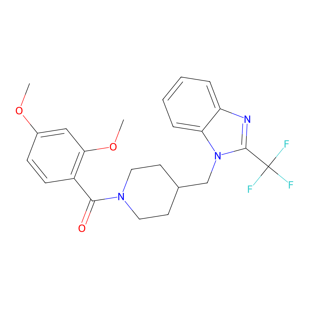 (2,4-dimethoxyphenyl)(4-((2-(trifluoromethyl)-1H-benzo[d]imidazol-1-yl)methyl)piperidin-1-yl)methanone molecular structure, CAS 1211226-10-6