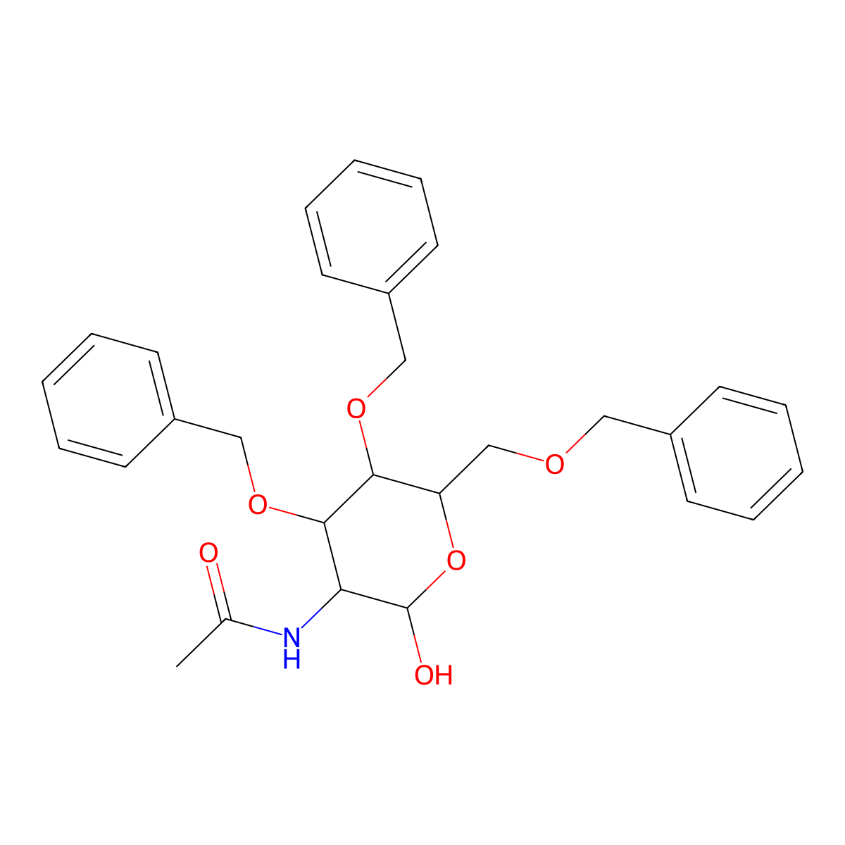 2-(Acetylamino)-2-deoxy-3,4,6-tris-O-(phenylmethyl)-alpha-D-glucopyranose molecular structure, CAS 121123-45-3
