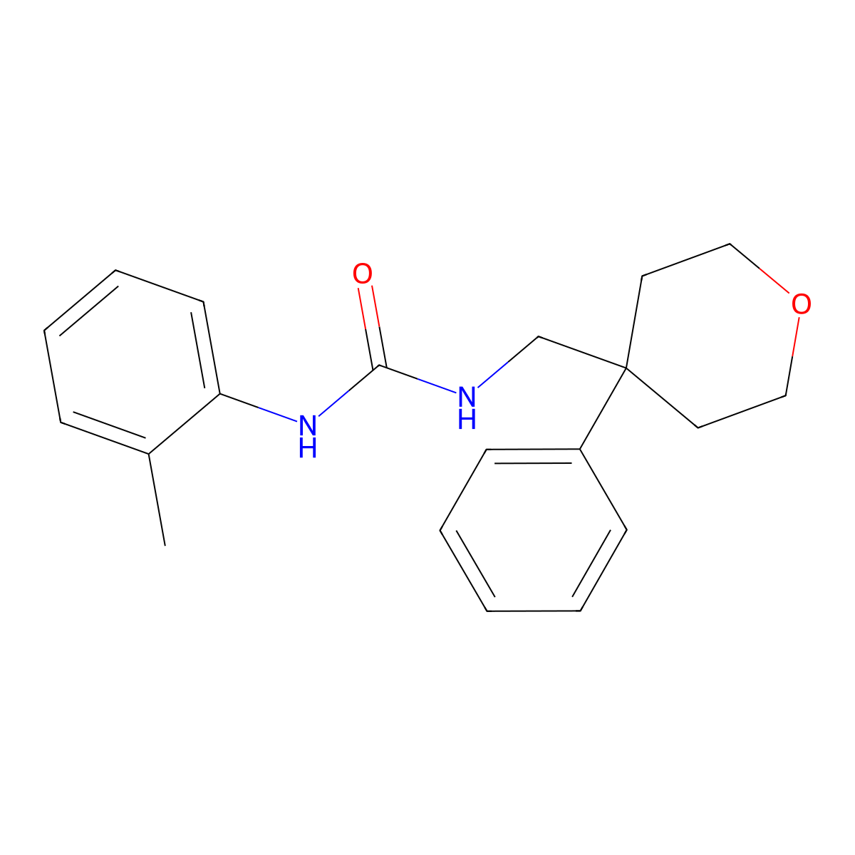1-((4-phenyltetrahydro-2H-pyran-4-yl)methyl)-3-(o-tolyl)urea molecular structure, CAS 1211232-05-1