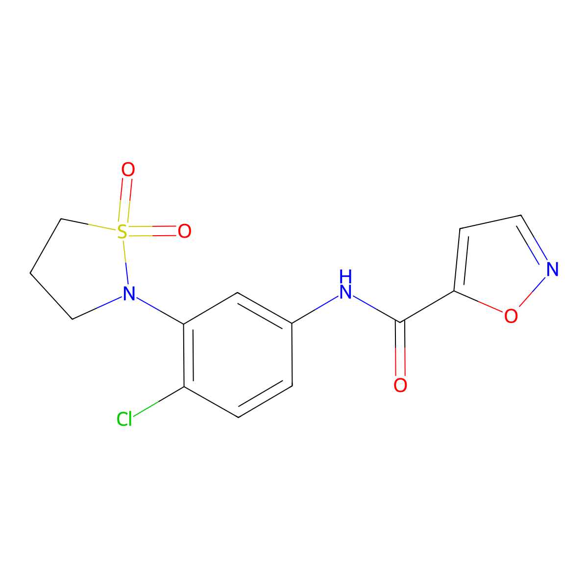 N-(4-chloro-3-(1,1-dioxidoisothiazolidin-2-yl)phenyl)isoxazole-5-carboxamide molecular structure, CAS 1211239-51-8