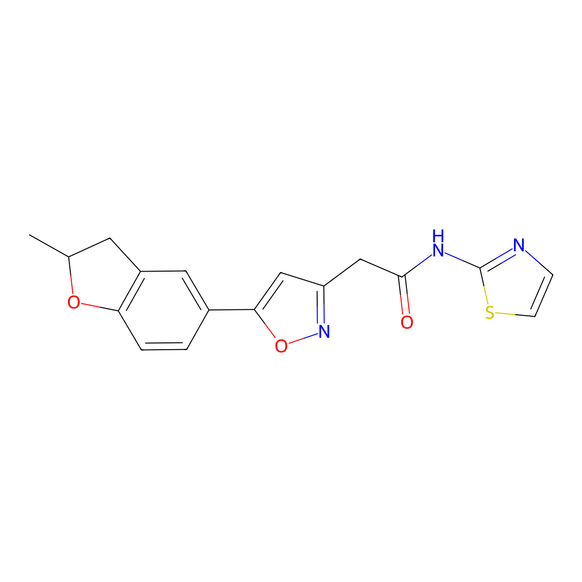 2-(5-(2-methyl-2,3-dihydrobenzofuran-5-yl)isoxazol-3-yl)-N-(thiazol-2-yl)acetamide molecular structure, CAS 1211240-37-7