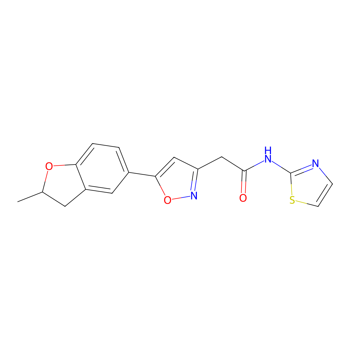 2-(5-(2-methyl-2,3-dihydrobenzofuran-5-yl)isoxazol-3-yl)-N-(thiazol-2-yl)acetamide molecular structure, CAS 1211240-37-7