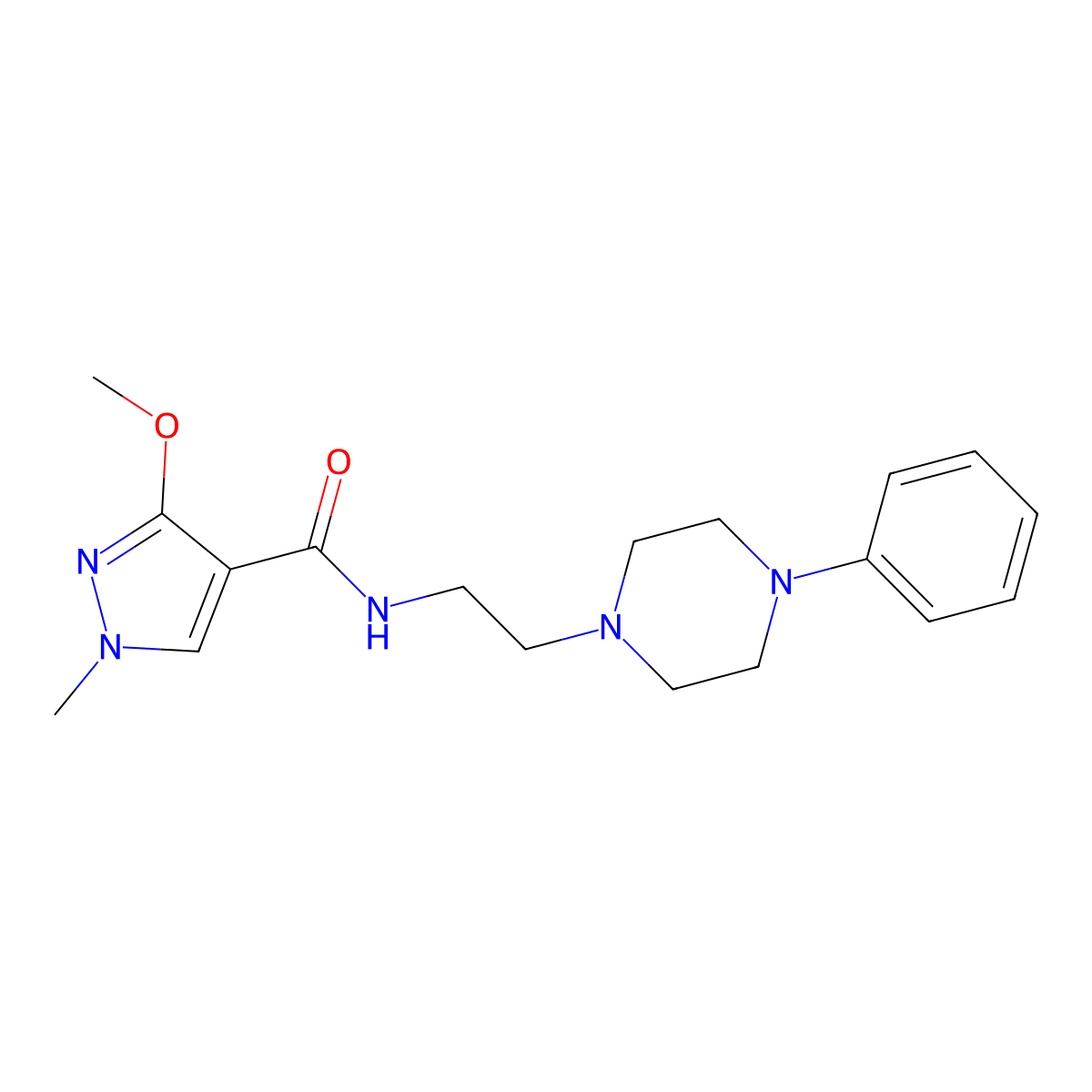 3-methoxy-1-methyl-N-(2-(4-phenylpiperazin-1-yl)ethyl)-1H-pyrazole-4-carboxamide molecular structure, CAS 1211244-88-0