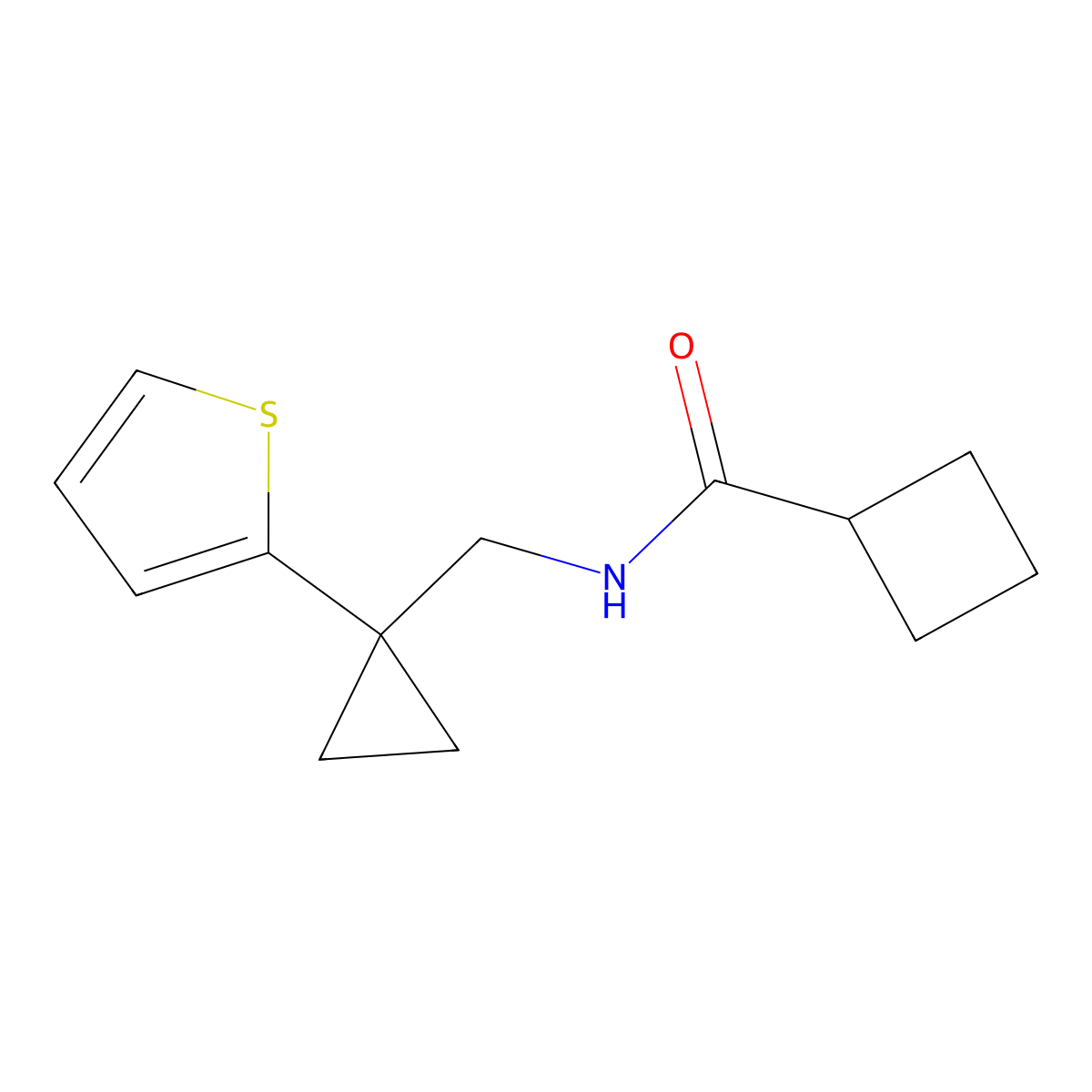 N-((1-(thiophen-2-yl)cyclopropyl)methyl)cyclobutanecarboxamide molecular structure, CAS 1211246-65-9