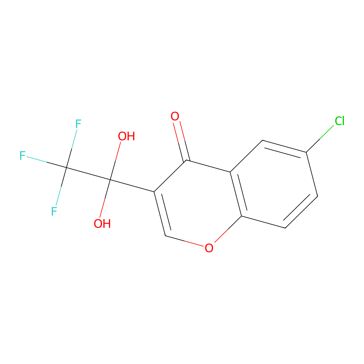6-chloro-3-(2,2,2-trifluoro-1,1-dihydroxyethyl)-4H-chromen-4-one molecular structure, CAS 1211251-78-3