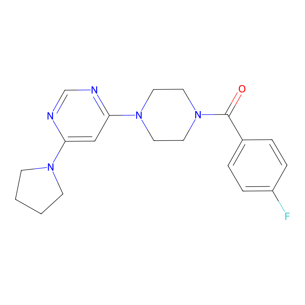 (4-Fluorophenyl)(4-(6-(pyrrolidin-1-yl)pyrimidin-4-yl)piperazin-1-yl)methanone molecular structure, CAS 1211251-92-1