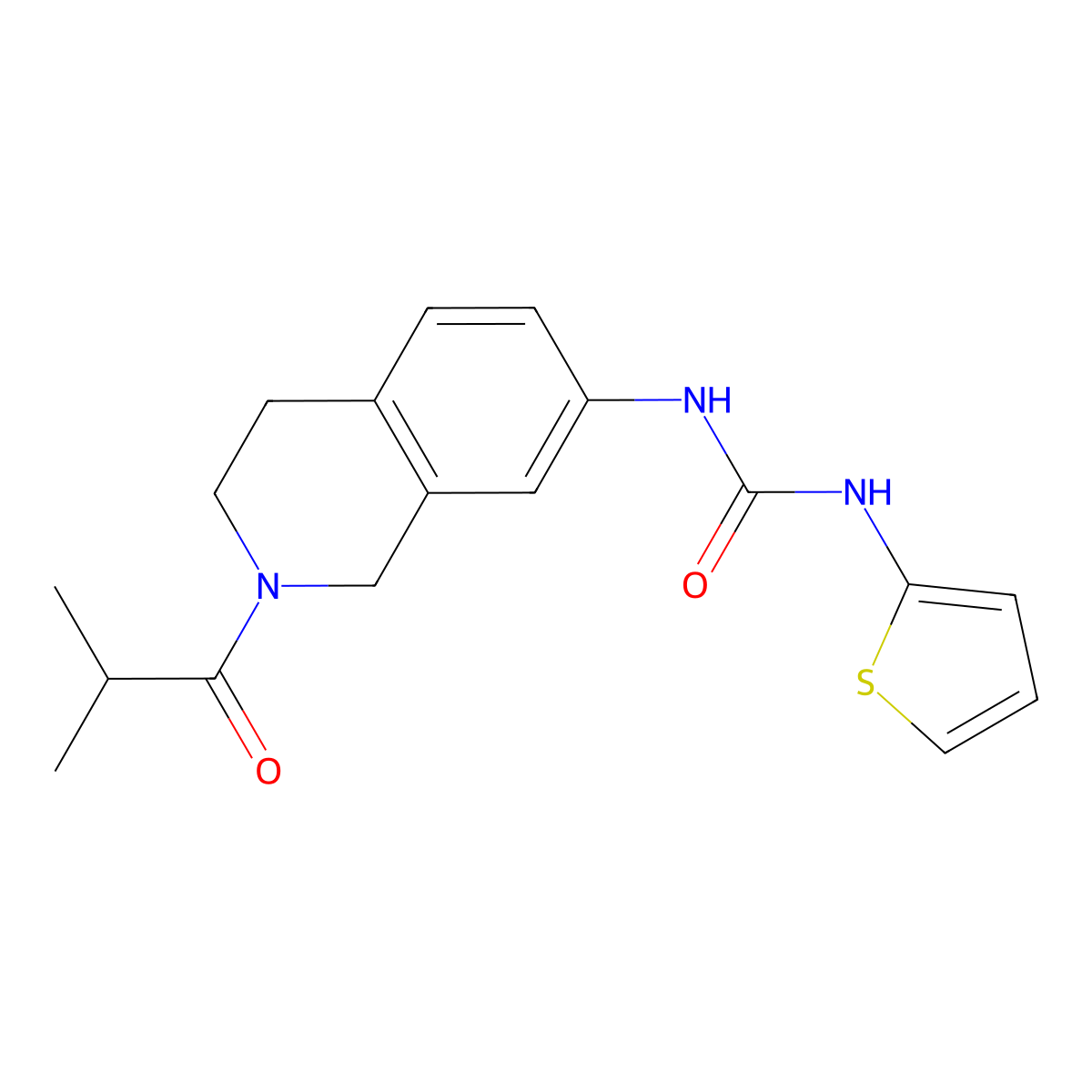 1-(2-Isobutyryl-1,2,3,4-tetrahydroisoquinolin-7-yl)-3-(thiophen-2-yl)urea molecular structure, CAS 1211252-51-5
