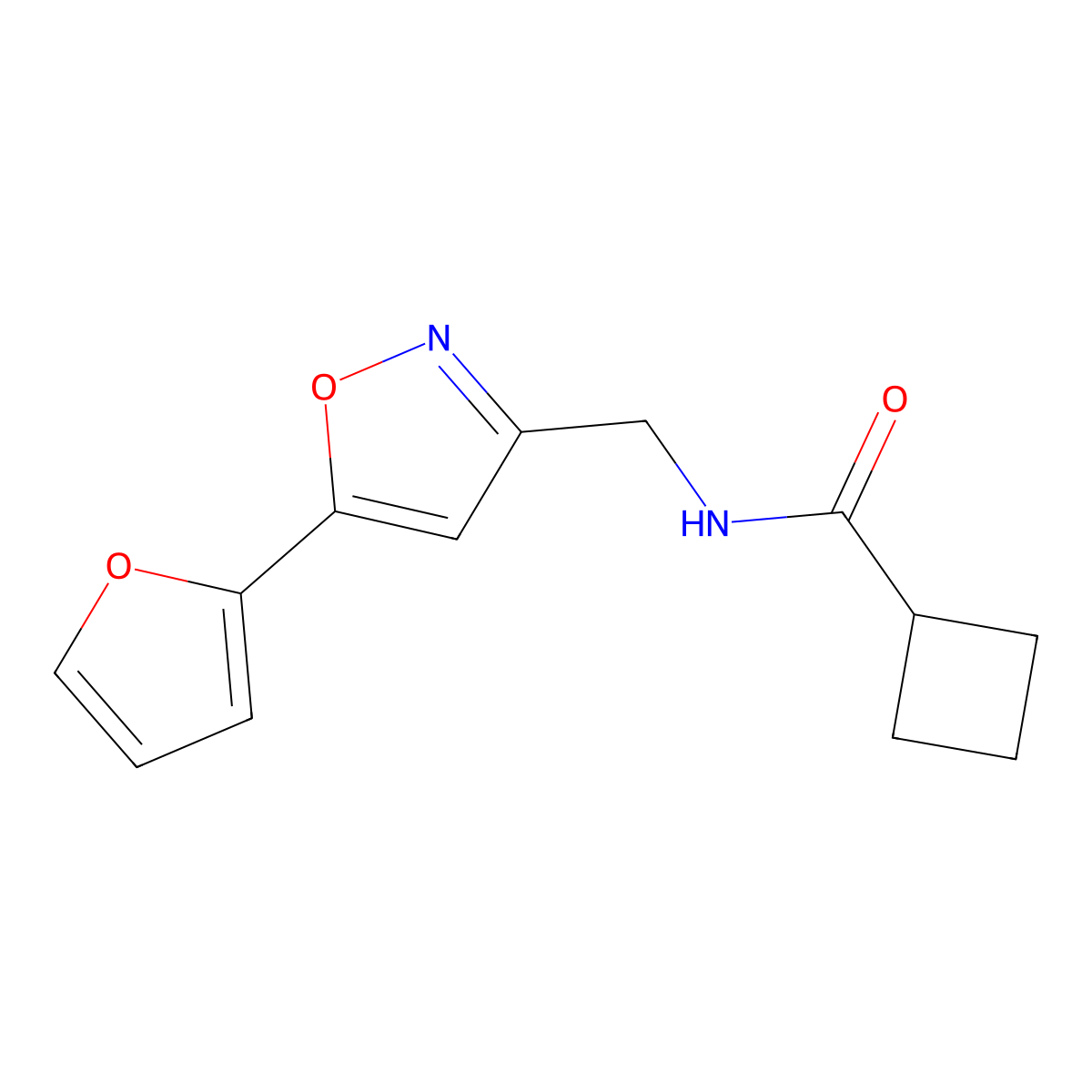 N-((5-(furan-2-yl)isoxazol-3-yl)methyl)cyclobutanecarboxamide molecular structure, CAS 1211261-23-2