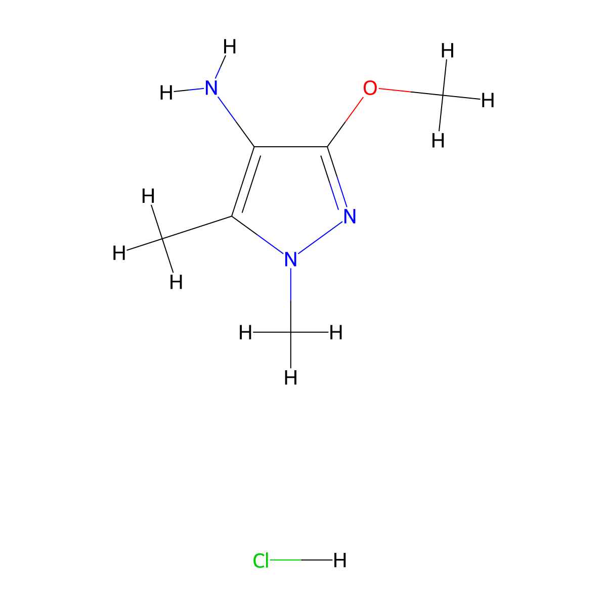 3-Methoxy-1,5-dimethyl-1H-pyrazol-4-amine hydrochloride molecular structure, CAS 1211264-90-2