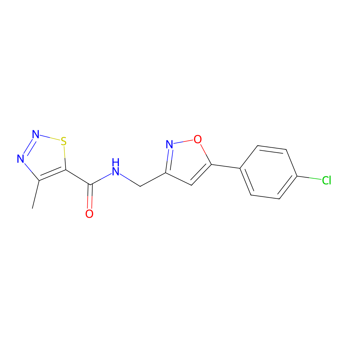 N-{[5-(4-chlorophenyl)-1,2-oxazol-3-yl]methyl}-4-methyl-1,2,3-thiadiazole-5-carboxamide molecular structure, CAS 1211265-53-0