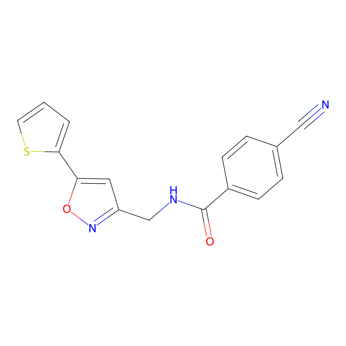 4-cyano-N-((5-(thiophen-2-yl)isoxazol-3-yl)methyl)benzamide molecular structure, CAS 1211267-04-7