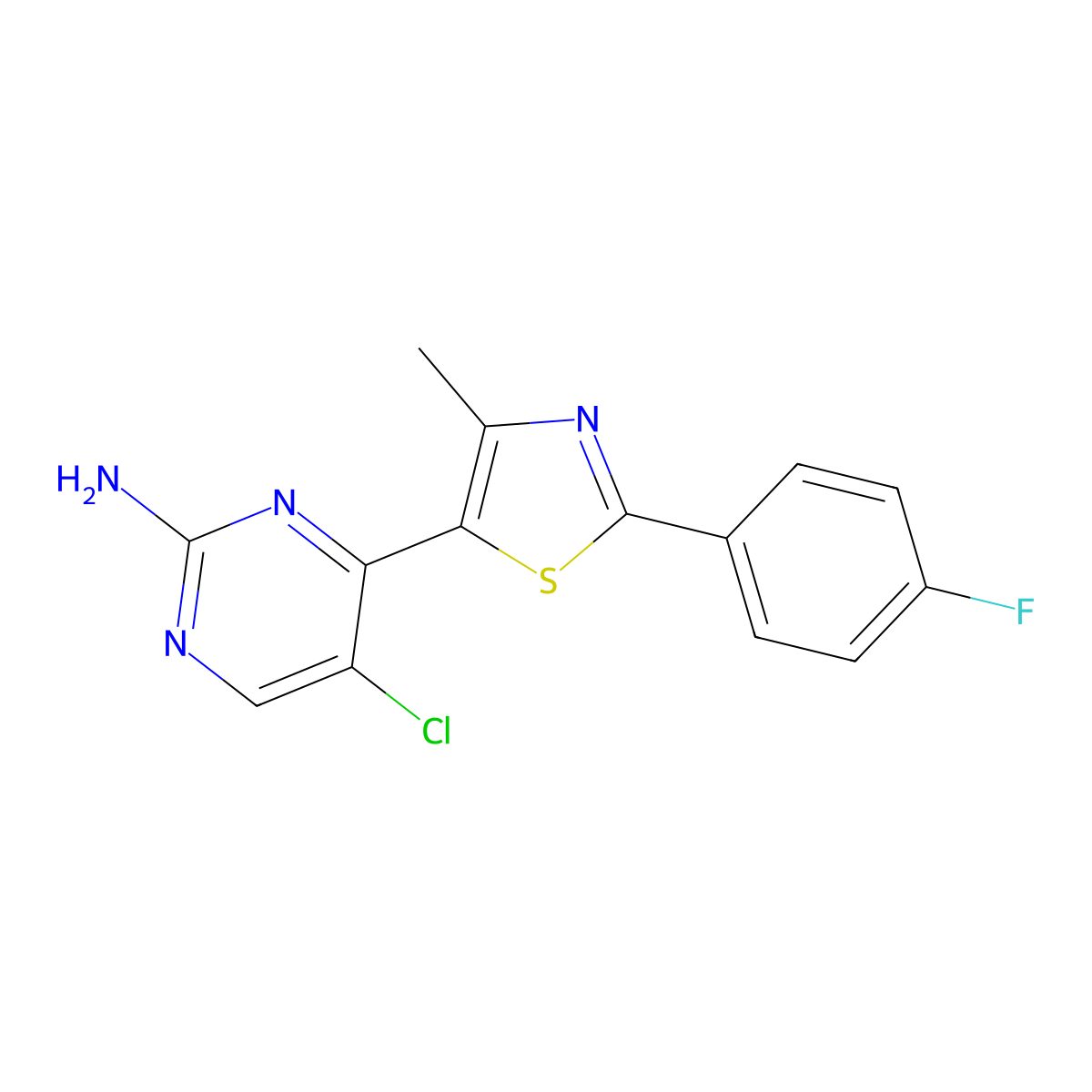 5-Chloro-4-[2-(4-fluorophenyl)-4-methyl-1,3-thiazol-5-yl]-2-pyrimidinamine molecular structure, CAS 1211270-15-3