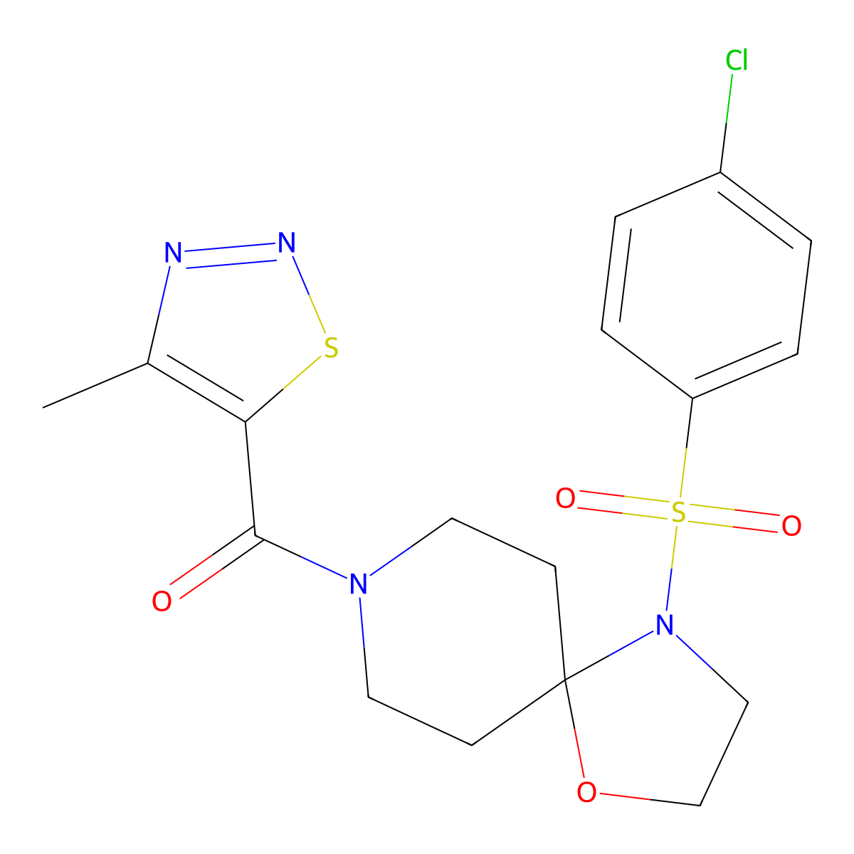 (4-((4-Chlorophenyl)sulfonyl)-1-oxa-4,8-diazaspiro[4.5]decan-8-yl)(4-methyl-1,2,3-thiadiazol-5-yl)methanone molecular structure, CAS 1211272-68-2