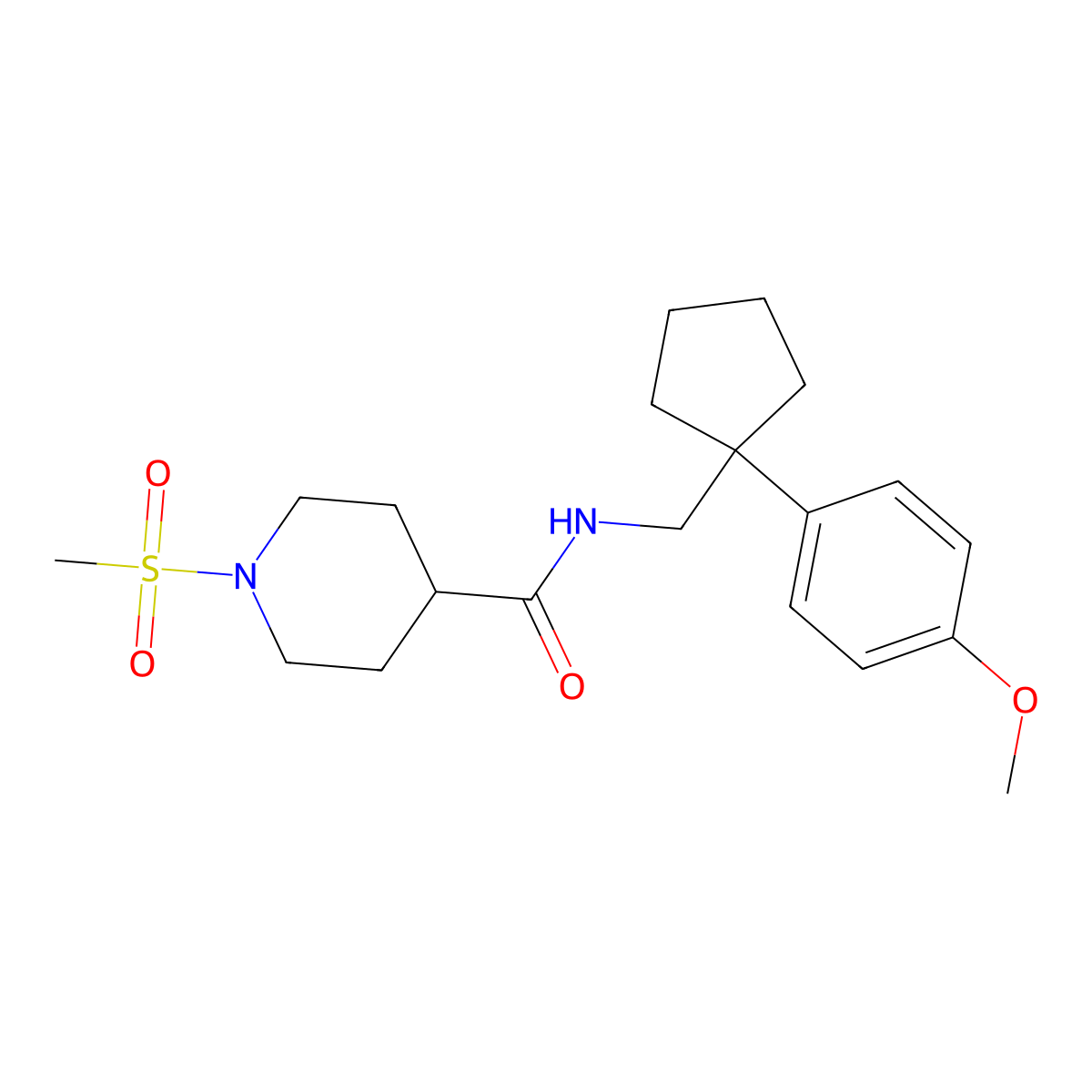 N-((1-(4-methoxyphenyl)cyclopentyl)methyl)-1-(methylsulfonyl)piperidine-4-carboxamide molecular structure, CAS 1211273-41-4