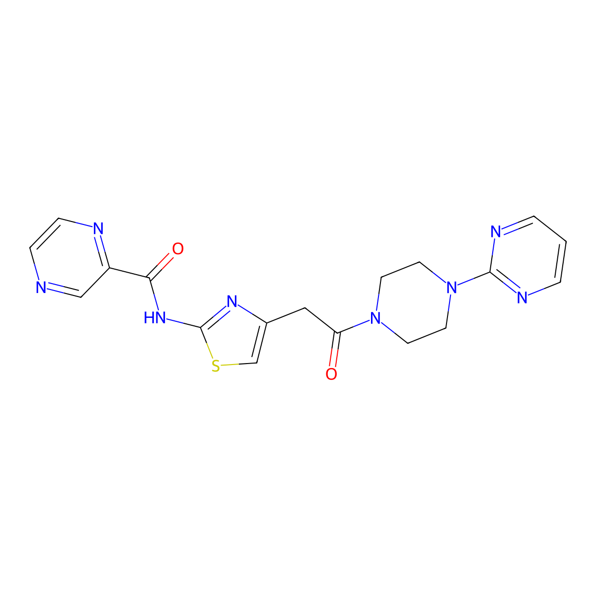 N-(4-(2-oxo-2-(4-(pyrimidin-2-yl)piperazin-1-yl)ethyl)thiazol-2-yl)pyrazine-2-carboxamide molecular structure, CAS 1211276-32-2