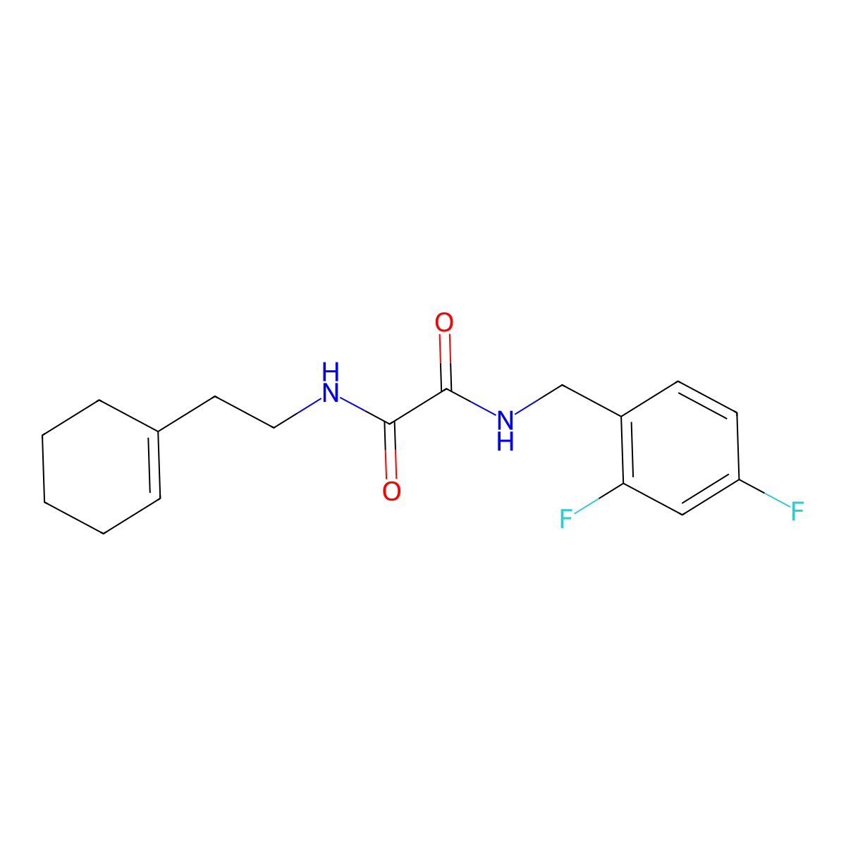 N1-(2-(cyclohex-1-en-1-yl)ethyl)-N2-(2,4-difluorobenzyl)oxalamide molecular structure, CAS 1211277-91-6