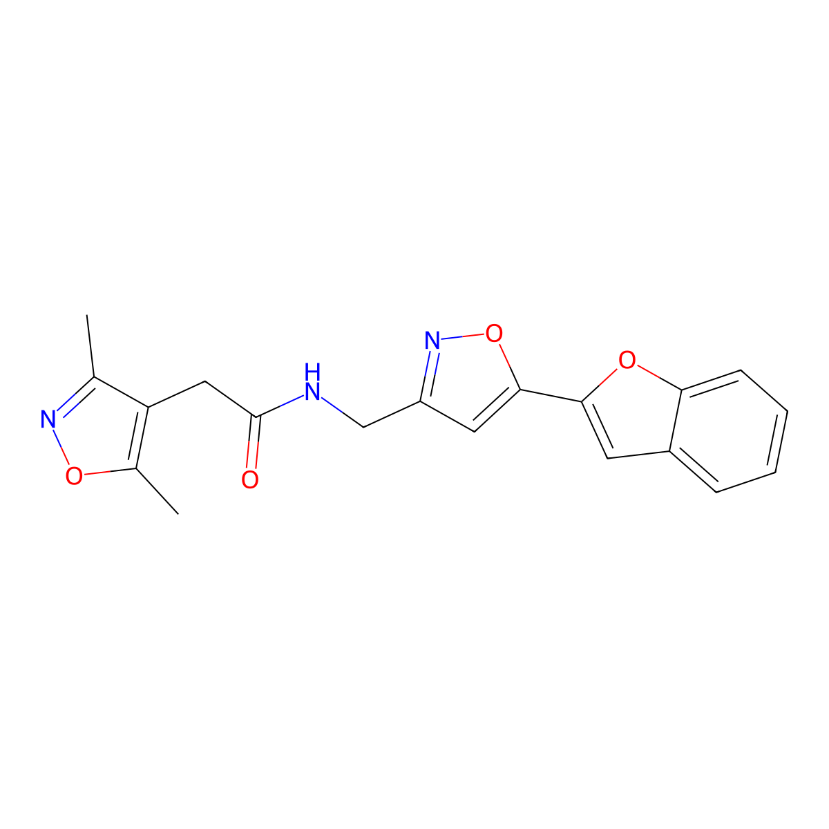 N-((5-(benzofuran-2-yl)isoxazol-3-yl)methyl)-2-(3,5-dimethylisoxazol-4-yl)acetamide molecular structure, CAS 1211279-33-2