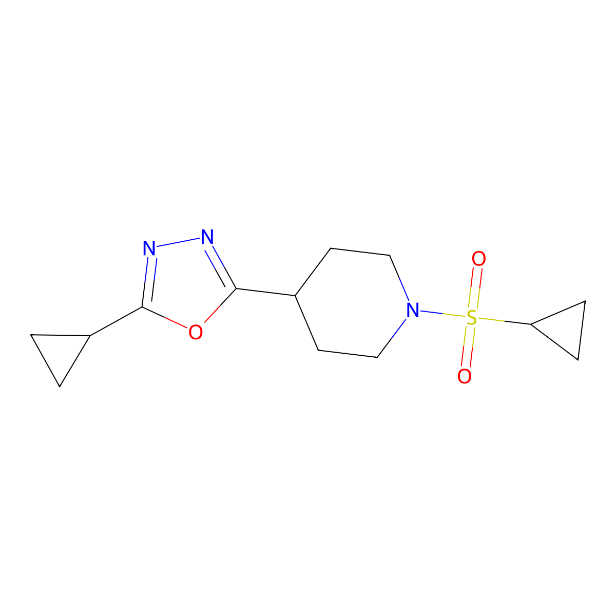 2-Cyclopropyl-5-(1-(cyclopropylsulfonyl)piperidin-4-yl)-1,3,4-oxadiazole molecular structure, CAS 1211281-21-8