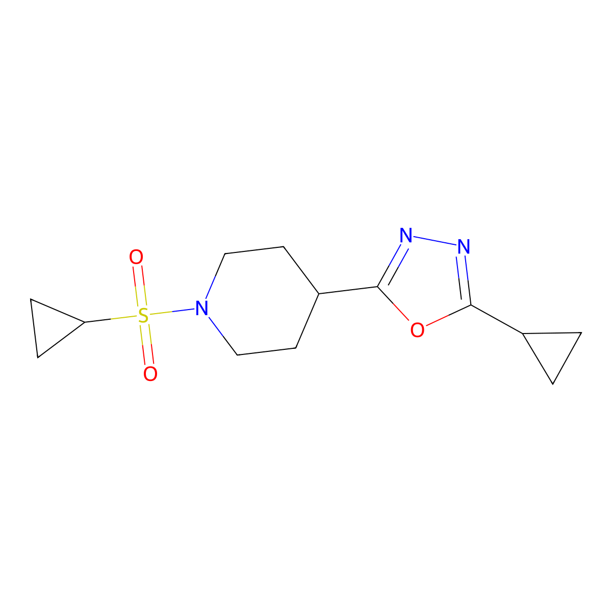 2-Cyclopropyl-5-(1-(cyclopropylsulfonyl)piperidin-4-yl)-1,3,4-oxadiazole molecular structure, CAS 1211281-21-8